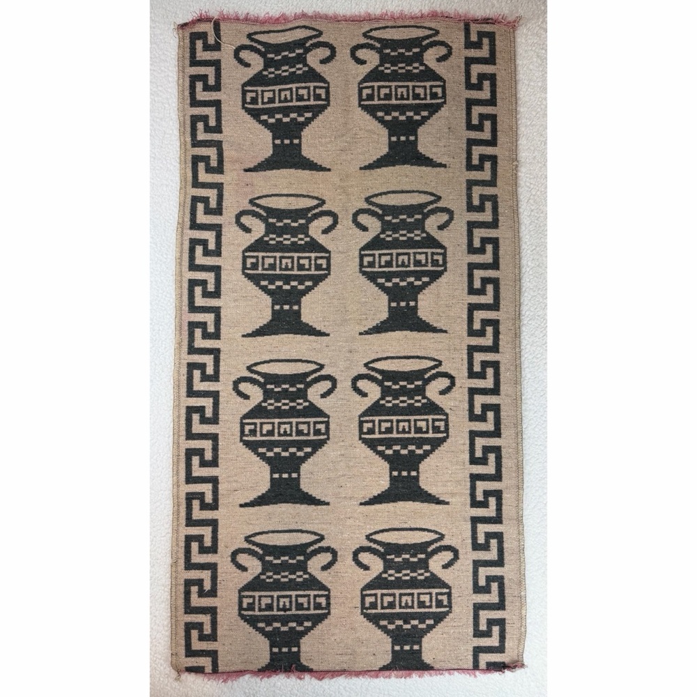 Tan/Black Woven Wall Tapestry with Greek Vase Design - Picture 3 of 12